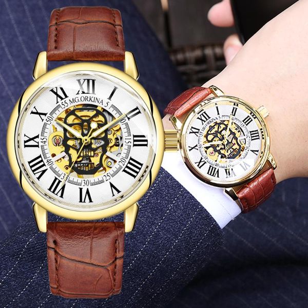 wristwatches 3d skull design roman numeral steampunk series bezel gold skeleton watch men watches automatic mechanical man, Slivery;brown
wristwatches 3d skull design roman numeral steampunk series bezel gold skeleton watch men watches automatic mechanical man, Slivery;brown