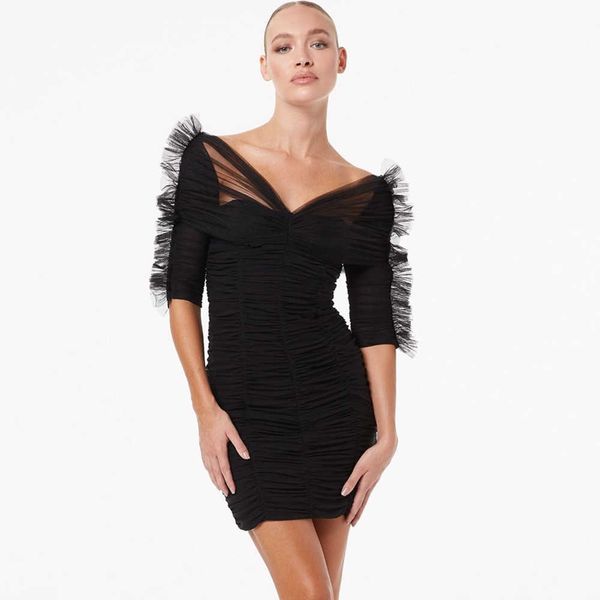 swtao women winter short sleeve mesh black elegant bandage dress club celebrity bodycon party vestido 210527, Black;gray
swtao women winter short sleeve mesh black elegant bandage dress club celebrity bodycon party vestido 210527, Black;gray