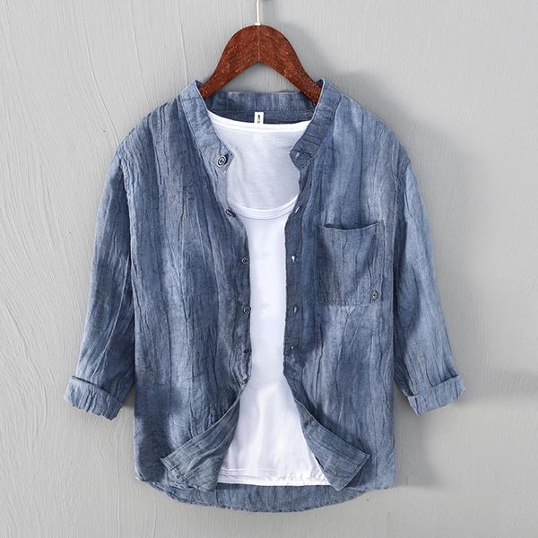 men's casual shirts three-quarter sleeve 100% linen brand shirt men stand collar summer and spring blue for chemise camisa, White;black
men's casual shirts three-quarter sleeve 100% linen brand shirt men stand collar summer and spring blue for chemise camisa, White;black