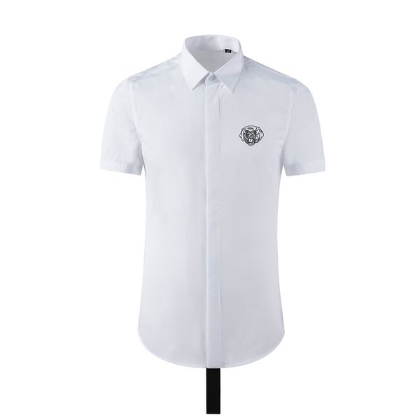 business shirt deluxe and summer dog head embroidery short sleeve men's cool back ribbon stitching personalized top, White;black
business shirt deluxe and summer dog head embroidery short sleeve men's cool back ribbon stitching personalized top, White;black