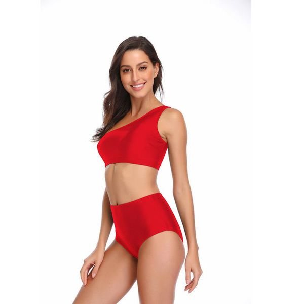 women's swimwear pure color bikini swimsuit ladies sloping shoulder open back black high waist fashion one-shoulder split women, White;black
women's swimwear pure color bikini swimsuit ladies sloping shoulder open back black high waist fashion one-shoulder split women, White;black