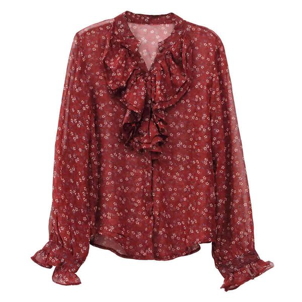 women wine red chiffon blouse ruffle v neck floral print long sleeve office lady work b0176 210514, White
women wine red chiffon blouse ruffle v neck floral print long sleeve office lady work b0176 210514, White