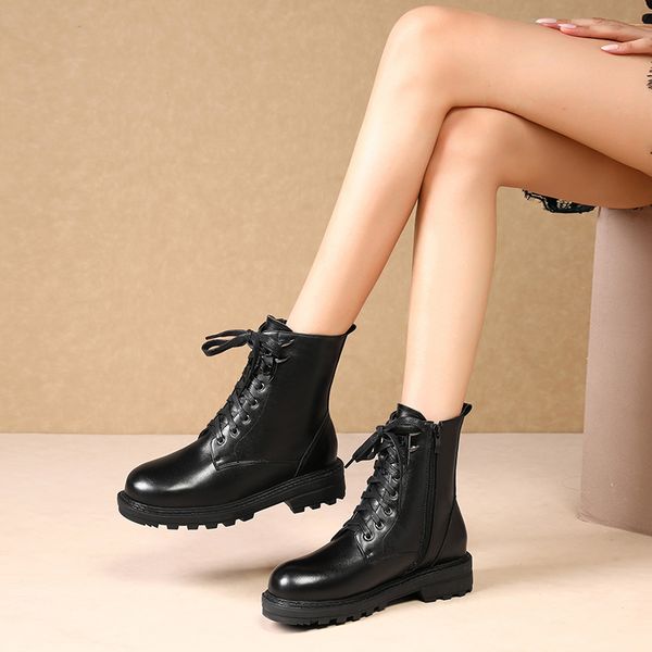 leather martin boots full cowhide wool short boots womens flat-bottomed womens boots thick-soled large size 42 43, Black
leather martin boots full cowhide wool short boots womens flat-bottomed womens boots thick-soled large size 42 43, Black