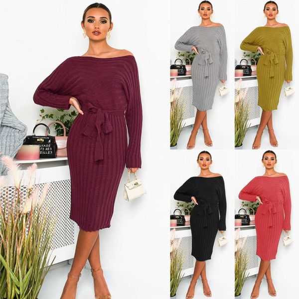 the autumn/winter women's knit dress mid-length pullover dress elegant slim empire sashes o-neck medium dresses 210528, Black;gray
the autumn/winter women's knit dress mid-length pullover dress elegant slim empire sashes o-neck medium dresses 210528, Black;gray