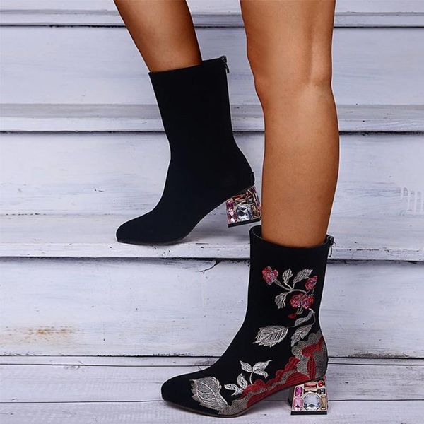 boots woman mild-calf women elegant fashion embroidery female crystal high heels ladies zip shoes women's plus size 43, Black
boots woman mild-calf women elegant fashion embroidery female crystal high heels ladies zip shoes women's plus size 43, Black