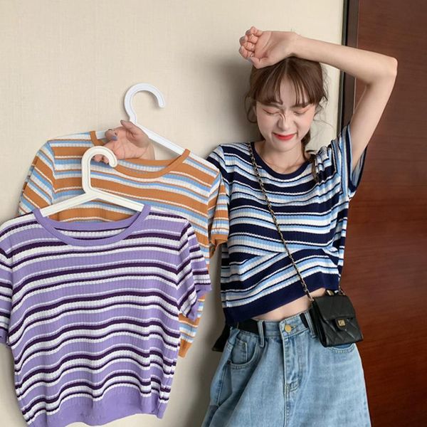 women's t-shirt thin knitted striped t shirts casual style summer crop loose o-neck clothing tees korean clothes fashion brand, White
women's t-shirt thin knitted striped t shirts casual style summer crop loose o-neck clothing tees korean clothes fashion brand, White