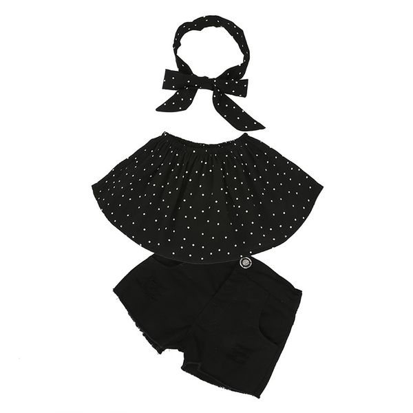summer fashion outfit set for girls off shoulder shirt ruffle strapless dot tube black ripped short jeans headband 210413, White
summer fashion outfit set for girls off shoulder shirt ruffle strapless dot tube black ripped short jeans headband 210413, White
