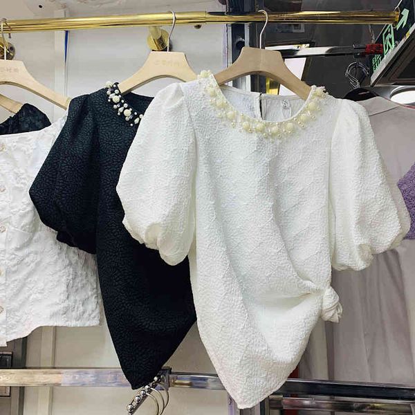 women's t-shirt bubble releases short sleeve frizzy around the neck jacquard korean shirt female summer t-shirts n0l1, White
women's t-shirt bubble releases short sleeve frizzy around the neck jacquard korean shirt female summer t-shirts n0l1, White