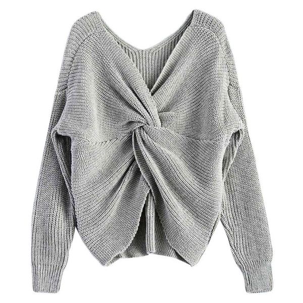 women deep v-neck twisted back sweater pullover long sleeve knit jumper d08e women's sweaters, White;black
women deep v-neck twisted back sweater pullover long sleeve knit jumper d08e women's sweaters, White;black