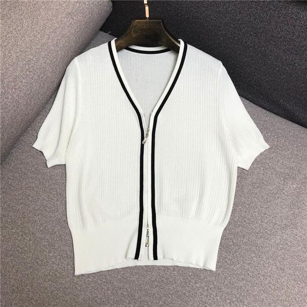 women's knits & tees designer knitted cardigan for women vintage v neck contrast color zipper sweater, White
women's knits & tees designer knitted cardigan for women vintage v neck contrast color zipper sweater, White