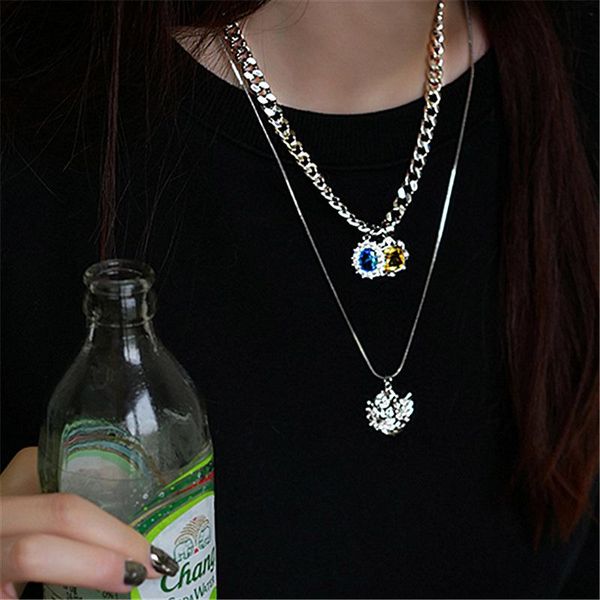 pendant necklaces hip hop blue yellow color shinning crystal geometric necklace for women girls double layered chain accessories, Silver
pendant necklaces hip hop blue yellow color shinning crystal geometric necklace for women girls double layered chain accessories, Silver