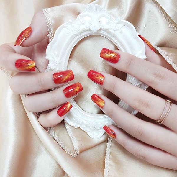 24pcs/box full cover fake press on nails glossy square big red cat eye false1, Red;gold
24pcs/box full cover fake press on nails glossy square big red cat eye false1, Red;gold