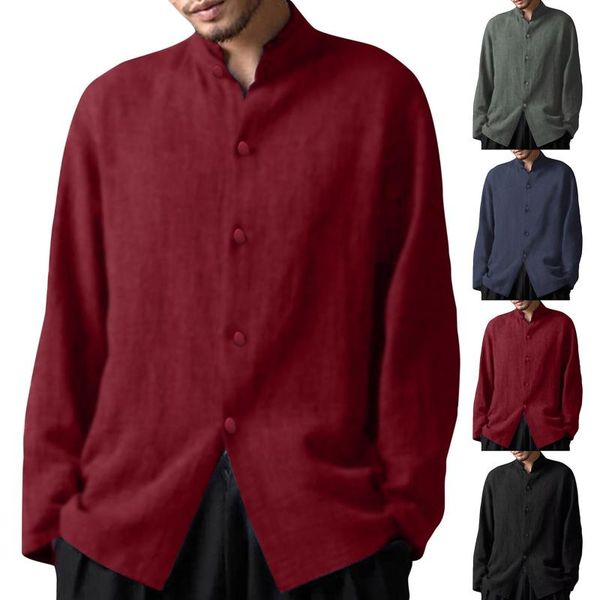 men's casual shirts men's stand-up autumn collar long sleeve button down cardigan oversized shirt male vintage loose blouse, White;black
men's casual shirts men's stand-up autumn collar long sleeve button down cardigan oversized shirt male vintage loose blouse, White;black