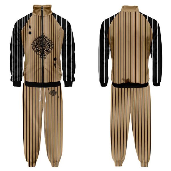 men's tracksuits striped poker printed spring autumn couple women men casual sportswear stand-up collar zipper coat pants two-piece sui, Gray
men's tracksuits striped poker printed spring autumn couple women men casual sportswear stand-up collar zipper coat pants two-piece sui, Gray