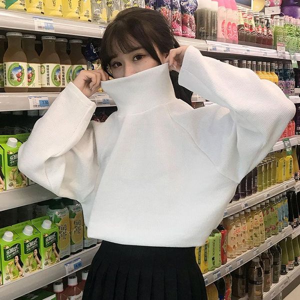 korean pure high collar sweater in winter of 2021 female student bf harajuku style loose and versatile trend women's sweaters, White;black
korean pure high collar sweater in winter of 2021 female student bf harajuku style loose and versatile trend women's sweaters, White;black
