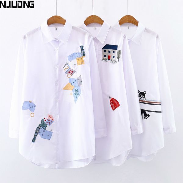 spring women cartoon embroidery blouse shirt long sleeve white lady office plus size cotton 210514
spring women cartoon embroidery blouse shirt long sleeve white lady office plus size cotton 210514