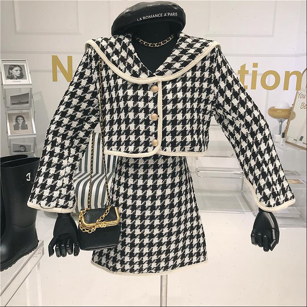 autumn vintage houndstooth tweed women dress 2 piece set plaid single breasted short jacket coat bodycon mini skirt suit outfit, White
autumn vintage houndstooth tweed women dress 2 piece set plaid single breasted short jacket coat bodycon mini skirt suit outfit, White