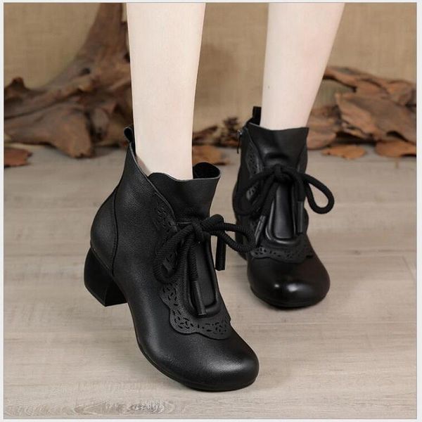 boots rushiman spring autumn women genuine leather ankle middle heels retro side zipper winter shoes, Black
boots rushiman spring autumn women genuine leather ankle middle heels retro side zipper winter shoes, Black
