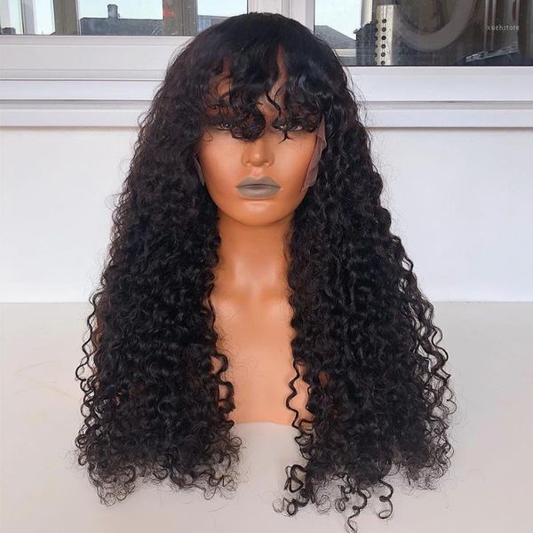 curly fringe wig with bangs 150% t part human hair wigs for black women brazilan remy baby pre plucked bleached knots1, Black;brown
curly fringe wig with bangs 150% t part human hair wigs for black women brazilan remy baby pre plucked bleached knots1, Black;brown