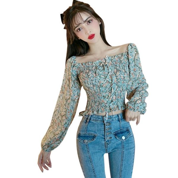 2020 small fresh floral print slash neck and blouse sweet pleated puff sleeve long sleeve chiffon shirtkorean clothes women x0521, White
2020 small fresh floral print slash neck and blouse sweet pleated puff sleeve long sleeve chiffon shirtkorean clothes women x0521, White