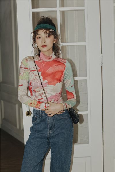 polo msxu fashionable turtleneck high floral flower printed hem thin women's casual purse bottom t-shirts, White
polo msxu fashionable turtleneck high floral flower printed hem thin women's casual purse bottom t-shirts, White