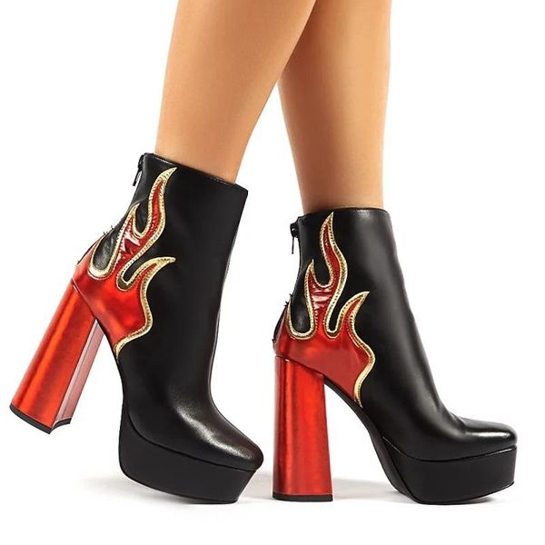 boots womens pointed toe flame fire platform block super high heel 13cm ankle shoes back zipper motorcycle punk plus si, Black
boots womens pointed toe flame fire platform block super high heel 13cm ankle shoes back zipper motorcycle punk plus si, Black