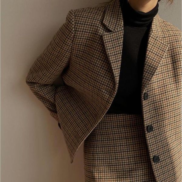 women's wool & blends korean chic vintage lapel houndstooth loose suit coats women elegant casual office ladies plaid trench windbreake, Black
women's wool & blends korean chic vintage lapel houndstooth loose suit coats women elegant casual office ladies plaid trench windbreake, Black