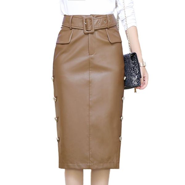 skirts women faux leather skirt black pu khaki autumn winter side button mid long straight with belt 2319ly
skirts women faux leather skirt black pu khaki autumn winter side button mid long straight with belt 2319ly