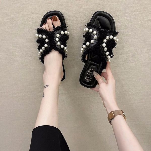 summer ladies pearl decorative rivet sandals women outdoor slippers flat-bottom comfortable fashion, Black
summer ladies pearl decorative rivet sandals women outdoor slippers flat-bottom comfortable fashion, Black