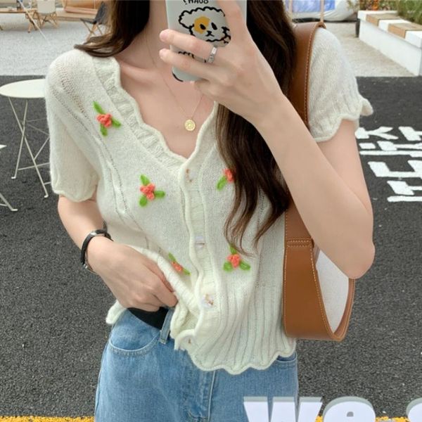 women's knits & tees short sleeve knitted cardigan thin summer 2021 korean slim fit french gentle wind v-neck top, White
women's knits & tees short sleeve knitted cardigan thin summer 2021 korean slim fit french gentle wind v-neck top, White
