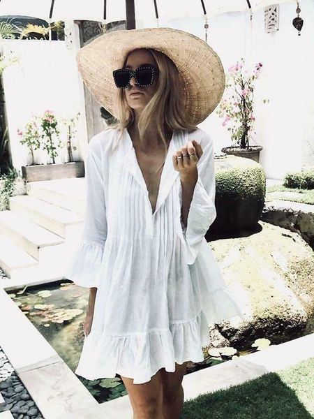 women cover up swimwear long sleeve slim short dress summer elegant white beach wear loose v neck blouse shirt casual dresses, Black;gray
women cover up swimwear long sleeve slim short dress summer elegant white beach wear loose v neck blouse shirt casual dresses, Black;gray