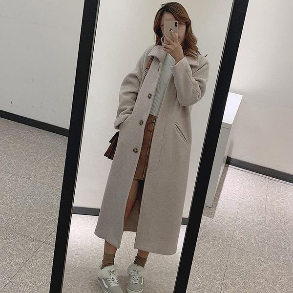 women's wool & blends 2021 winter korea woolen overcoat middle long single breasted sleeve outwear female trend x907, Black
women's wool & blends 2021 winter korea woolen overcoat middle long single breasted sleeve outwear female trend x907, Black