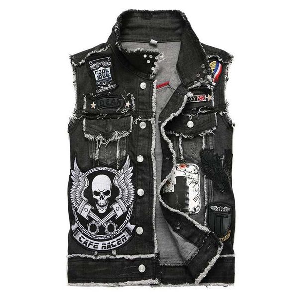 men's jackets punk denim vest black skull embroidery waistcoat brand slim fit sleeveless for male rxwr, Black;brown
men's jackets punk denim vest black skull embroidery waistcoat brand slim fit sleeveless for male rxwr, Black;brown