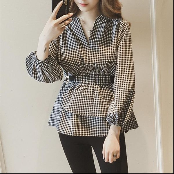 v neck striped casual women shirts long sleeve slim waist korean blouses femininas blusas, White
v neck striped casual women shirts long sleeve slim waist korean blouses femininas blusas, White