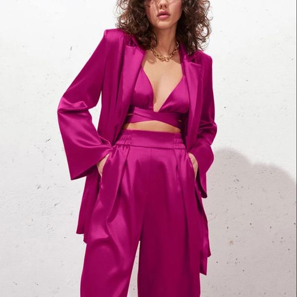 women's two piece pants office ladies pink blazer fashion autumn 2pcs sets women wide leg oversized elegant satin silk suits, White
women's two piece pants office ladies pink blazer fashion autumn 2pcs sets women wide leg oversized elegant satin silk suits, White