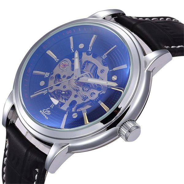 brand men watches simple automatic mechanical watch skeleton white dials silver case genuine leather band wristwatches, Slivery;brown
brand men watches simple automatic mechanical watch skeleton white dials silver case genuine leather band wristwatches, Slivery;brown
