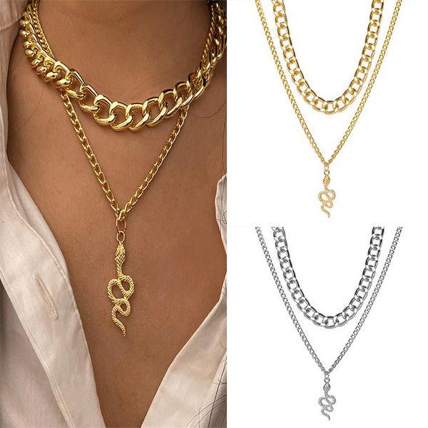 pendant necklaces punk double layer necklace for women fashion snake thick chain choker vintage gold clavicle street boho jewelry, Silver
pendant necklaces punk double layer necklace for women fashion snake thick chain choker vintage gold clavicle street boho jewelry, Silver