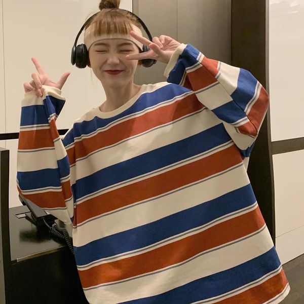 women's hoodies & sweatshirts women striped o-neck korean style autumn all-match streetwear outwear students vintage loose drop shoulde, Black
women's hoodies & sweatshirts women striped o-neck korean style autumn all-match streetwear outwear students vintage loose drop shoulde, Black
