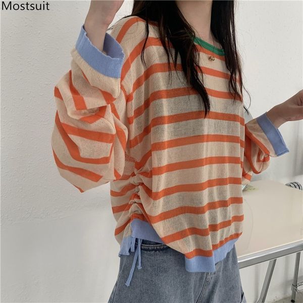 summer long sleeve pullover striped women casual loose thin pleated see through oversize sweater korean 210514, White;black
summer long sleeve pullover striped women casual loose thin pleated see through oversize sweater korean 210514, White;black