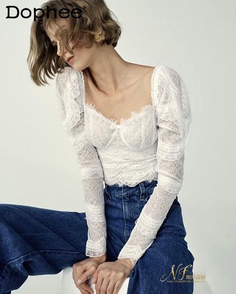 women's blouses & shirts 2021 spring summer vintage french square collar lace shirt high waist long sleeve blouse crop white slim blus
women's blouses & shirts 2021 spring summer vintage french square collar lace shirt high waist long sleeve blouse crop white slim blus