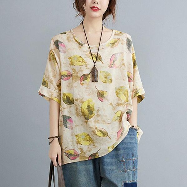 women's t-shirt summer women cotton linen breathable femme 2021 style vintage leaves print loose comfort female tees shirt, White
women's t-shirt summer women cotton linen breathable femme 2021 style vintage leaves print loose comfort female tees shirt, White