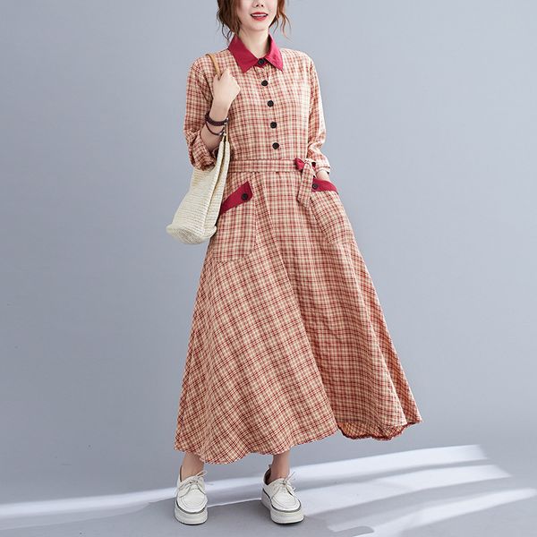 johnature women plaid vintage dresses turn-down collar autumn pockets button bandage a-line korean style female dress 210521, Black;gray
johnature women plaid vintage dresses turn-down collar autumn pockets button bandage a-line korean style female dress 210521, Black;gray