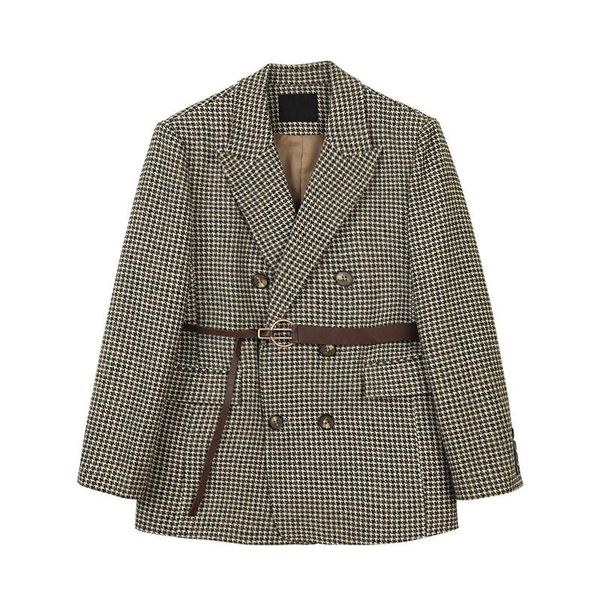 women's suits & blazers xfpv 2021 autumn arrivals double breasted women plaid blazer coat long sleeve belted loose female suit jackets, White;black
women's suits & blazers xfpv 2021 autumn arrivals double breasted women plaid blazer coat long sleeve belted loose female suit jackets, White;black