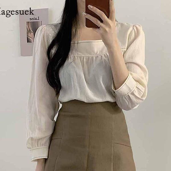 women long puff sleeve splicing shirts plus size clothing sweet korean style square collar solid color blouse blusas 11667 women's blou, White
women long puff sleeve splicing shirts plus size clothing sweet korean style square collar solid color blouse blusas 11667 women's blou, White