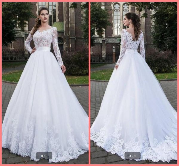 sheer long sleeves lace appliques wedding dresses bridal gowns modest 2021 with buttons back custom made robe de marriage spring court train, White
sheer long sleeves lace appliques wedding dresses bridal gowns modest 2021 with buttons back custom made robe de marriage spring court train, White