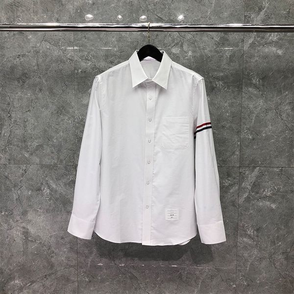 new arrival men's shirt solid white striped ribbon armband original designer shirts business casual oxford cotton long sleeve women, White;black 
new arrival men's shirt solid white striped ribbon armband original designer shirts business casual oxford cotton long sleeve women, White;black