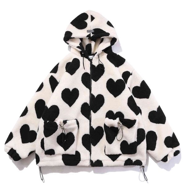 women's two piece pants cute heart shaped print lambswool winter jacket women drawstring pockets zipper anime hooded hoodie warm oversi, White
women's two piece pants cute heart shaped print lambswool winter jacket women drawstring pockets zipper anime hooded hoodie warm oversi, White