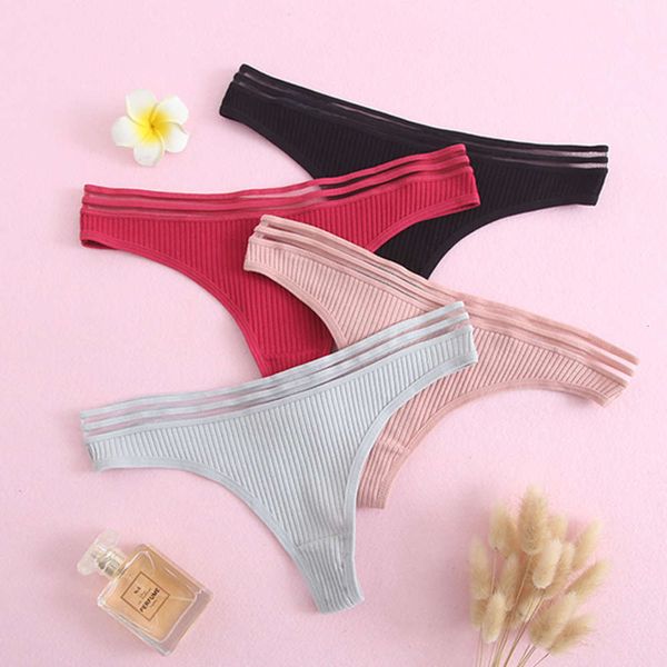 women's thong transparent belt cotton crotch pants women's low waist underwear, Black;white