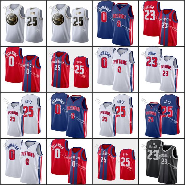 detroit pistons men 33 grant hill 5 derrick rose 11 thomas grant 23 blake griffin grant rodman 0 drummond jersey, Black