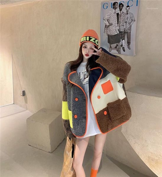 korean fall winter show thin color matching women coat fashionable turn down collar loose jacket women's wool & blends, Black
korean fall winter show thin color matching women coat fashionable turn down collar loose jacket women's wool & blends, Black